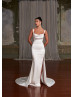 Ivory Satin Glitter Tulle Slit Minimalist Wedding Dress